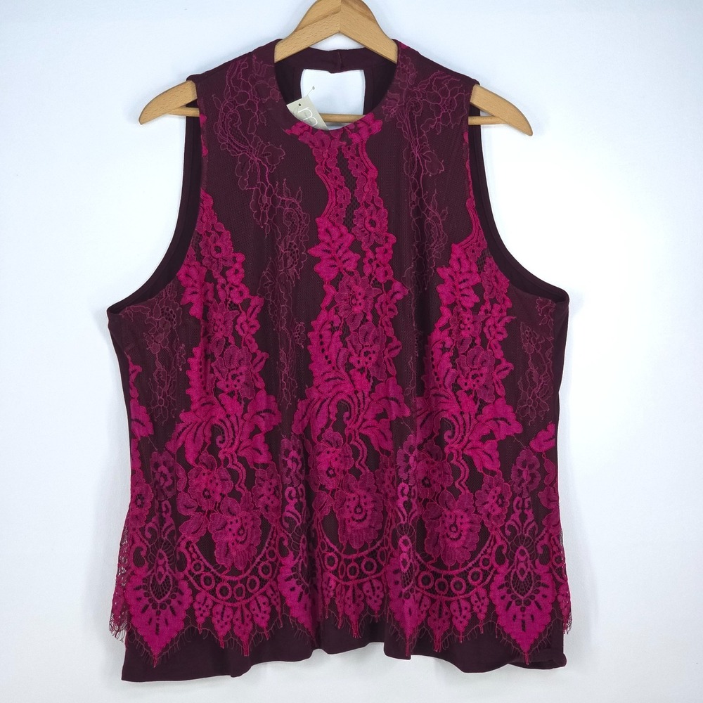 Maurices Floral Lace Overlay Tank Top Womens 3XL Feminine Coquette Mock Neck NWT